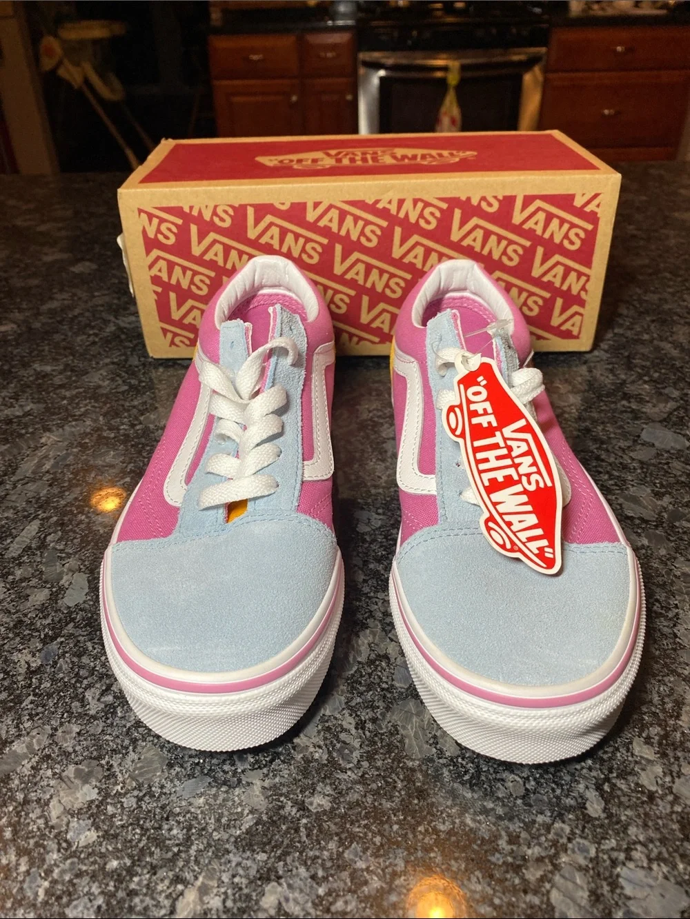 Vans Kids Old Skool Sneakers - Pink/Light Blue/Yellow Kids Size 4